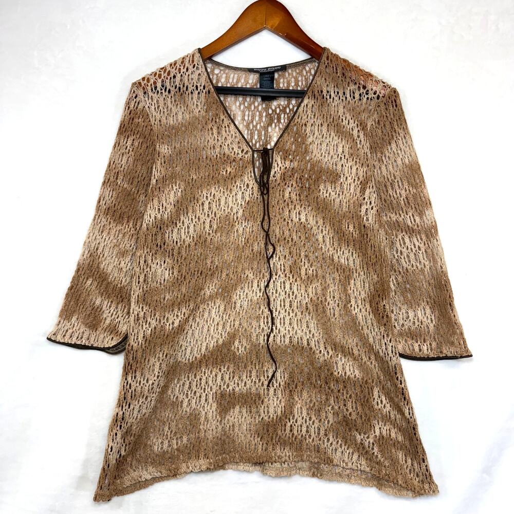 Bisou Bisou Fishnet Large Top Tunic Dyed Fairy Grunge Knit Coverup Beach Retro